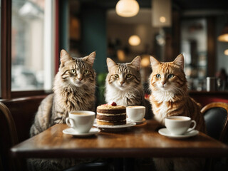 Cats having a tea party at a cafe