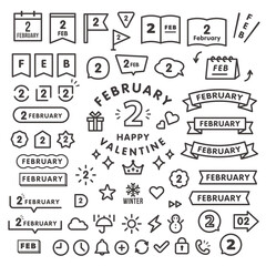 ２月のシンプルなベクターアイコンセット