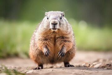 Naklejka na ściany i meble Close-Up Portrait of a Groundhog. Generative AI