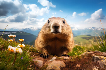 Close-Up Portrait of a Groundhog. Generative AI