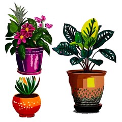 観葉植物の鉢植08　イラスト　　Generative AI
