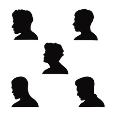 Set of Different Man Head Silhouette. Isolated Vector Icon.