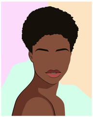 portrait of faceless woman with afro hair with brown skin