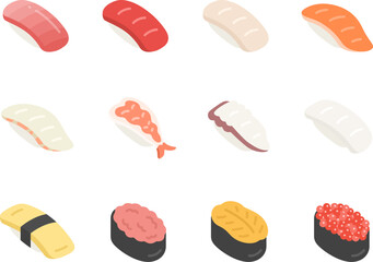 いろいろな、寿司のアイコンのイラストセット