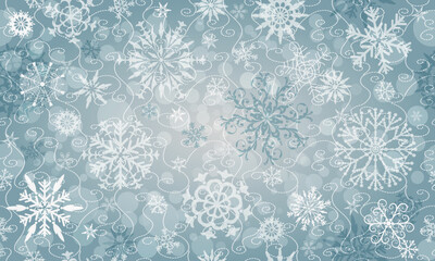 Vector gradient silvery christmas seamless pattern with lace snowflakes and bokeh