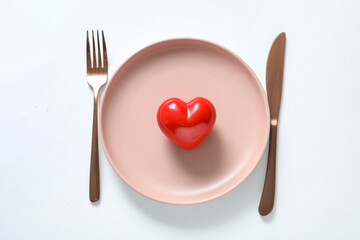 Beautiful table setting for Valentine's Day on white background
