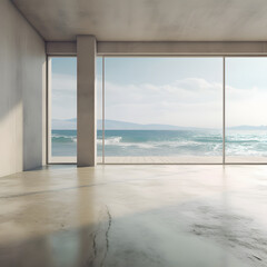 Indoors with a view of the sea, without anyone, Generative AI