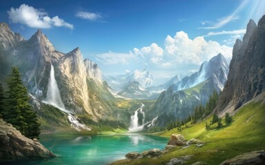 Naklejka na ściany i meble Beautiful mountain landscape scenery wallpaper background