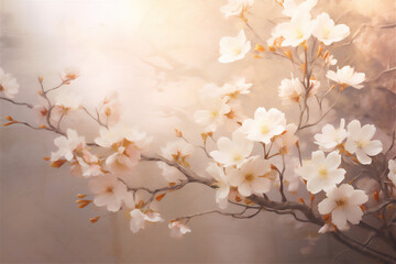 Naklejka na ściany i meble cherry blossom in the spring in the morning light