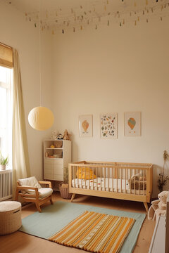 Interior of baby room in scandinavian style. 3d render