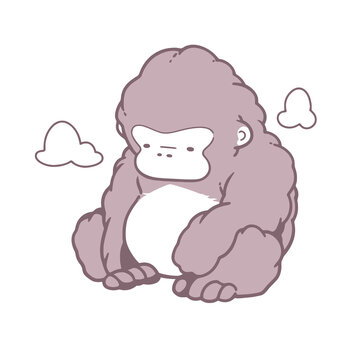 Gorilla sitting isolated on a white background. Vector illustration.