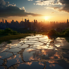 Natural sunset view from the rooftop, Generative AI