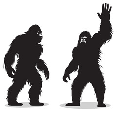 Bigfoot silhouettes and icons. black flat color simple elegant white background Bigfoot animal vector and illustration.