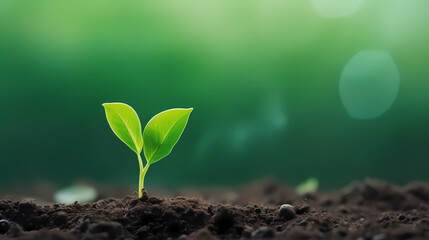 plant sprout in ground on green background