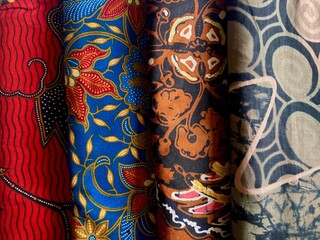 Indonesian batik textile, illustration of homemade fabric with beautiful texture