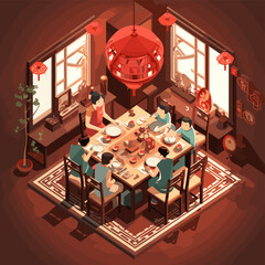 Vector of Chinese New Year Family Dinner
