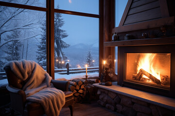 Fireplace in home for warming in winter - obrazy, fototapety, plakaty