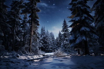 Fototapeta na wymiar Forest at night with moon light
