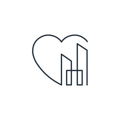 City in the heart.  Vector linear icon illustration isolated on white background.