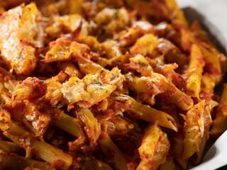 Penne pasta salad on a plate