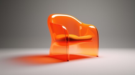 Minimalist orange acrylic chair. 3D illustration.