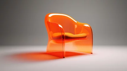 Fotobehang Minimalist orange acrylic chair. 3D illustration. © Pro Hi-Res