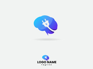 Plug brain logo design. Brain logo. Business. Electric brain vector art. Energy. Electricity. Creative design. Finance. Plug. Science. Modern