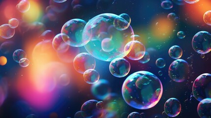 Beautiful transparent shiny background of rainbow soap bubbles. Festive background