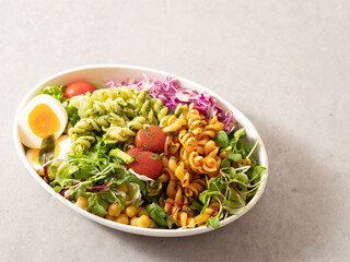 salad with vegetables and cheese, Fusilli Salad
