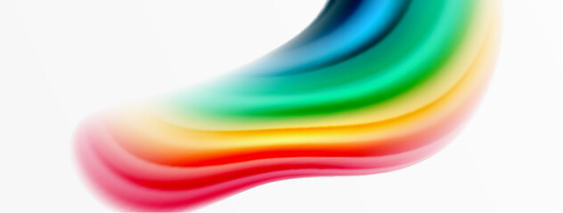 Rainbow color silk blurred wavy line background on white, luxuriously vibrant visually captivating backdrop. Stunning blend of colors reminiscent of rainbow, silky and gracefully blurred wavy pattern
