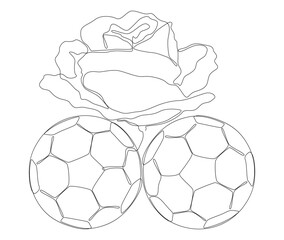 Obraz premium One continuous line of football ball with rose flowers. Thin Line Illustration sport vector concept. Contour Drawing Creative ideas.