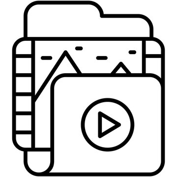 Video Album Icon. Multimedia Library Folder Pictogram Graphic Illustration. Isolated Simple Line Icon For Infographic, App and Web Button.