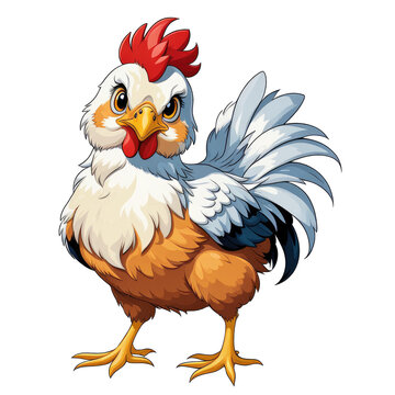 Funny cartoon chicken with a transparent background