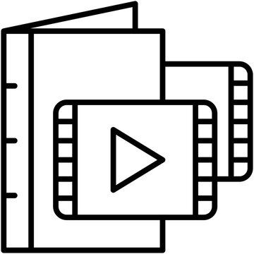 Video Album Icon. Multimedia Library Folder Pictogram Graphic Illustration. Isolated Simple Line Icon For Infographic, App and Web Button.