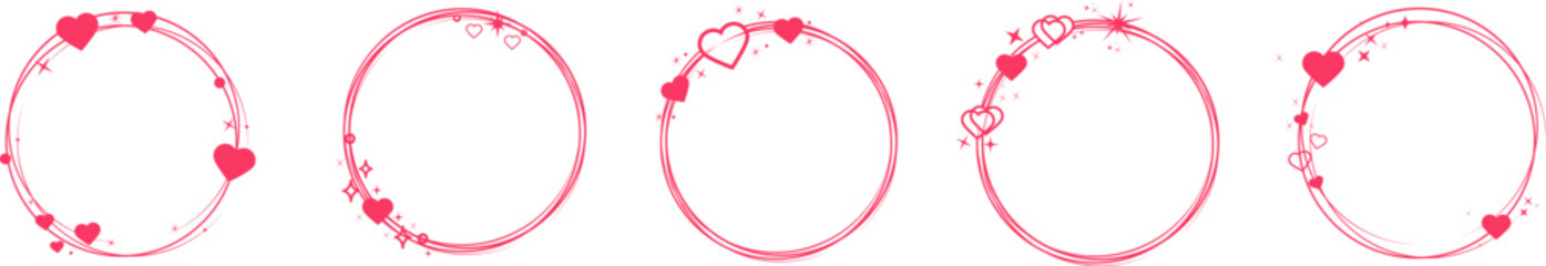 Set of circle frame with hearts. Valentine's Day pink frame with a hearts. Geometric frame with a hearts. Trendy abstract Valentine's day frames. - obrazy, fototapety, plakaty