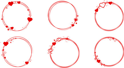 Set of circle frame with hearts. Valentine's Day red frame with a hearts. Geometric frame with a hearts. Trendy abstract Valentine's day frames. - obrazy, fototapety, plakaty