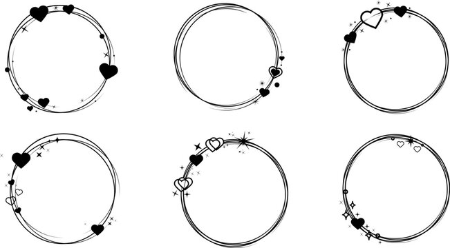 Set of circle frame with hearts. Valentine's Day black frame with a hearts. Geometric frame with a hearts. Trendy abstract Valentine's day frames.