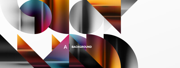 Elegant minimalist background with color metallic circles and triangles, creating harmonious composition of geometric shapes for wallpaper, banner, background, landing page