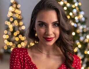 Obraz na płótnie Canvas Radiant Christmas Beauty Amidst Twinkling Tree Lights - Festive Elegance