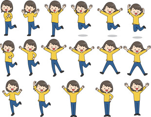 喜んでいる女性のイラストセット