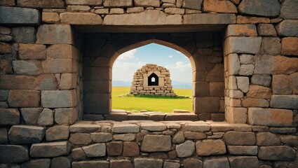 "Stone Structure with Central Window"