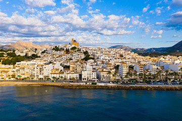 Obraz premium Scenic view from drone of Spanish town of Altea, Costa Blanca, Spain