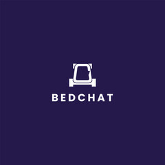Bed social media logo, bed with bubble speech logo concept