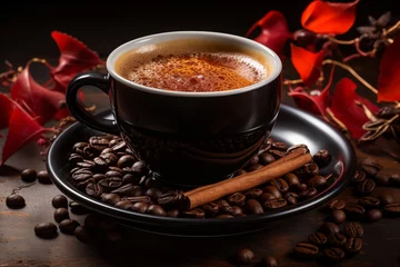 Fotobehang Coffee in a cup and coffee beans © KelvinCreative