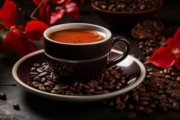 Fototapeta premium Coffee in a cup and coffee beans