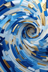 Abstract 3d spiral illustration of blue and yellow background with geometric shapes