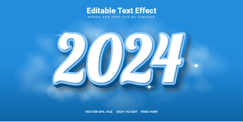 2024 Text Effect with a Cloudy Backdrop and a Sky-Blue Background
