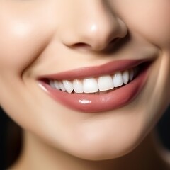 Fototapeta premium A close-up of the lower half of a beautiful woman's face, highlighting her neat and white teeth.