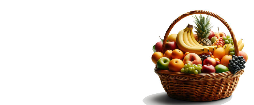 fruit basket. Fresh fruits are isolated on a white background. fresh fruits group. Generative AI