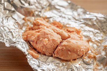 アルミ箔で焼く明太子